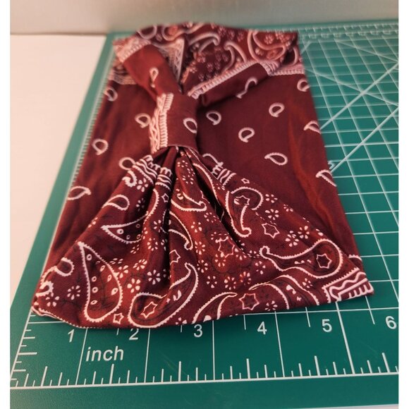 Burgundy Paisley Knit Headwrap Hairband Soft Stretchy Headband Fabric Unisex Swe - Picture 4 of 5